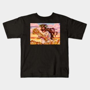 Abstract woman in the wheat field Kids T-Shirt